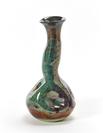 Mazzotti Vaso a collo stretto in ceramica smaltata in policromia a riflessi meta