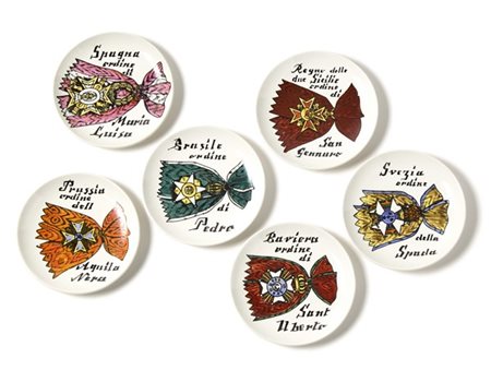 Piero Fornasetti Lotto composto da sei sottobicchieri della serie "Al merito". M