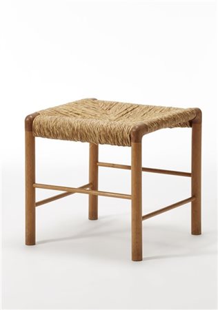 Chiappe Sgabello basso. Chiavari, anni '40. Legno massello, seduta impagliata. (