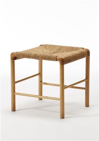 Chiappe Sgabello basso. Chiavari, anni '40. Legno massello, seduta impagliata. (