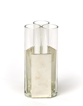Lino Sabattini Vaso portafiori composto da tre cilindri in vetro molato e una ba