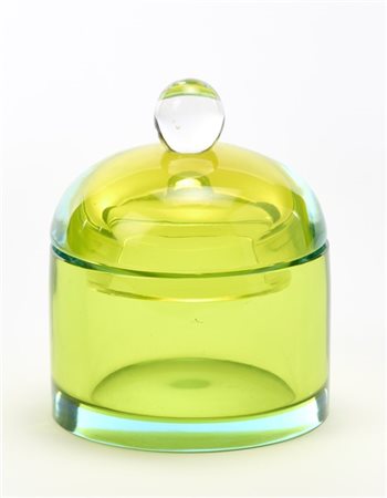 Seguso Vetri d'Arte Compostiera in vetro massello giallo trasparente con coperch