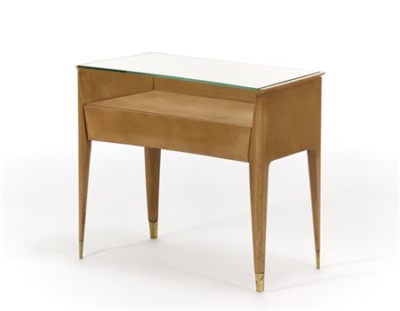 Comodino nello stile di Gio Ponti In legno impiallacciato chiaro ad un cassetto