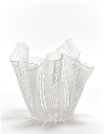 Fulvio Bianconi Vaso "fazzoletto" in vetro soffiato trasparente a canne di zanfi