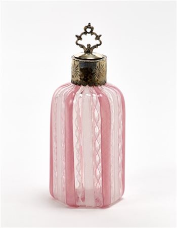 Venini Bottiglietta portaprofumo in vetro soffiato trasparente incolore con cann