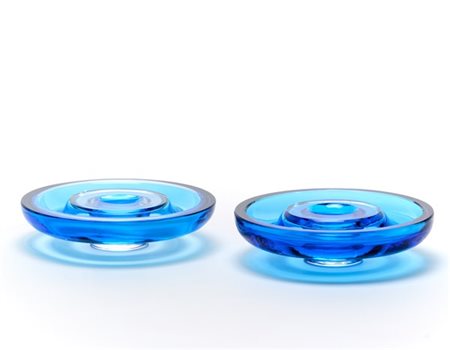 Studio Venini per Pierre Cardin Due ciotole in vetro soffiato trasparente blu e