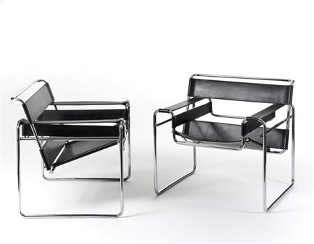 Marcel Breuer Coppia di poltrone modello "B3" o "Wassily". Produzione Gavina, Sa