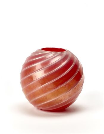 Seguso Vetri d'Arte Vaso in vetro soffiato incamiciato rosa con applicazione di