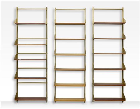 Feal Libreria a tre campate e ripiani a giorno. Italia, 1960ca. Montanti in meta