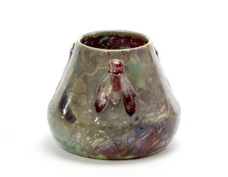 Luneville Vaso in ceramica smaltata in policromia e a lustri metallici con decor