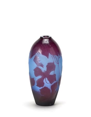 D'Argental Vaso in vetro a cammeo inciso all’acido con decori floreali in vinacc