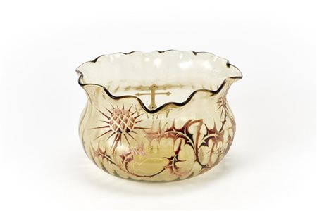 Emile Gallé Vaso con orlo sfrangiato e base applicata in vetro soffiato ambrato