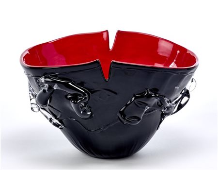 Toni Zuccheri Vaso in vetro incamiciato ametista scurissimo e marrone con filame