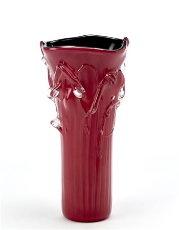 Toni Zuccheri Vaso in vetro incamiciato ametista scurissimo e marrone con filame