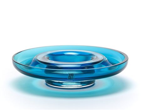 Studio Venini per Pierre Cardin Centrotavola in vetro soffiato trasparente blu e