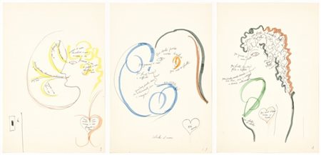 Gio Ponti Tre disegni dedicati ai sensi e ai sentimenti, raffiguranti rispettiva