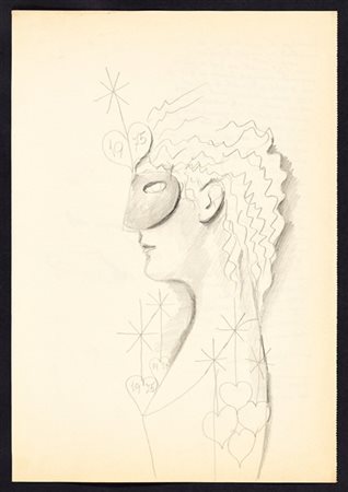 Gio Ponti Disegno recto-verso raffigurante al recto un profilo femminile augural