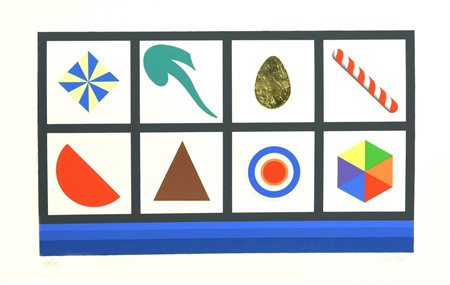 Lucio Del Pezzo (1933 - 2020) CASELLARIO collage serigrafico su carta, cm...