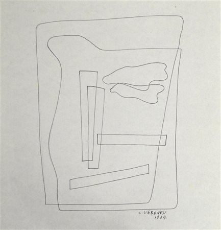 Luigi Veronesi (1908 - 1998) COMPOSIZIONE china su carta, cm 25x23 firma e...