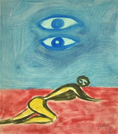 Virgilio Guidi (1891 - 1984) ANGOSCIA tempera e gouache su carta, cm...