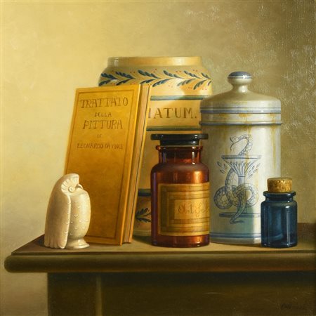Antonio Nunziante (1956) FARMACIA ITALIA olio su tela, cm 40x40 firma sul...