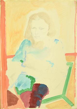 Ugo Attardi (1923 - 2006) RITRATTO FEMMINILE tempera, gouache e matita su...