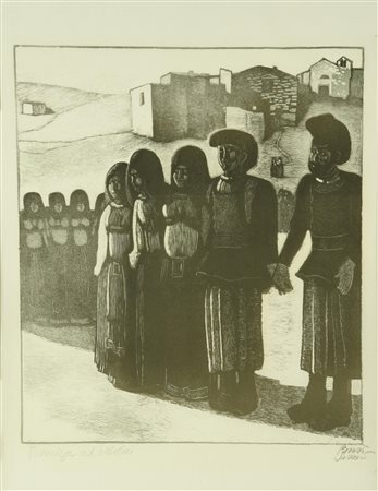 Giuseppe Biasi da Teulada (1885 - 1945) DANZA A OLLOLAI linoleografia, cm...