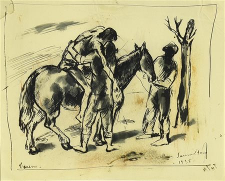 Felice Carena (1879 - 1966) BUON SAMARITANO china e matita su carta, cm...