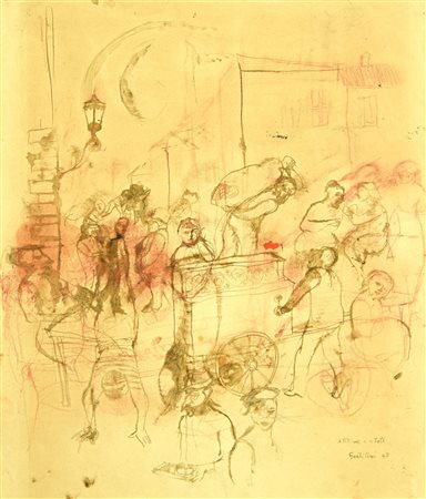 Franco Gentilini (1909 - 1981) ALLA FIERA china e sanguigna acquerellata su...