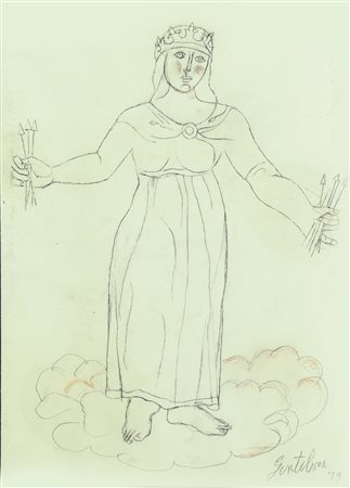 Franco Gentilini (1909 - 1981) SANTA matita su carta, cm 31,5x22,5 firma e...