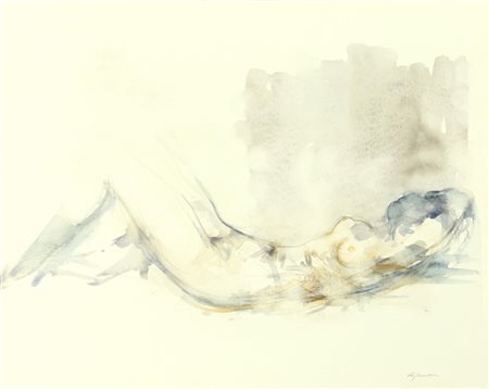 Giuseppe Ajmone (1923 - 2005) NUDO DISTESO acquerello su carta, cm 33,3x41 firma