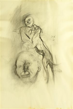 Alberto Sughi (1928 - 2012) UOMO CON CANE carboncino su carta, cm 98,5x68...