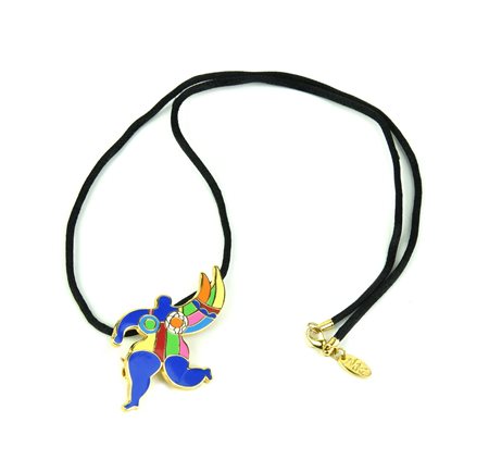 Niki de Saint Phalle (1930 - 2002) PENDENTI-SPILLA NANA metallo dorato e...