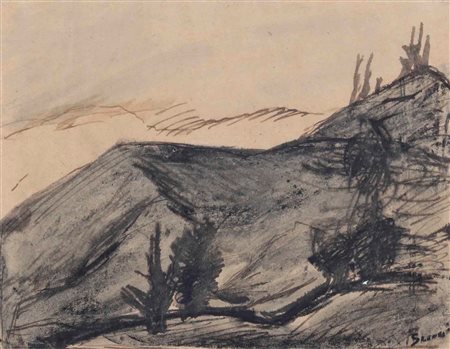Mario Sironi Paesaggio con montagne e alberi, 1926 tempera diluita, china e...