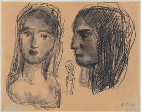 Mario Sironi Composizione con testa e busto femminili, 1947 ca matita, matita...