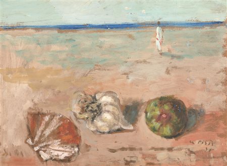 Filippo De Pisis Natura morta marina, 1930 olio su cartone cm 44x35 firmato e...