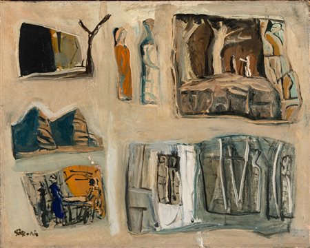 Mario Sironi Composizione, 1955 ca olio su tela cm 50x40 firmato apocrifa...