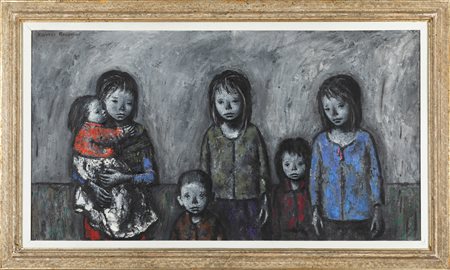 Xavier Bueno Bambini, 1960 ca olio e tecnica mista su tavola cm 121x66...