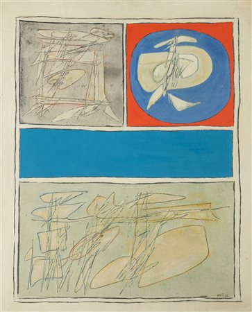 Achille Perilli Bis Azzurro, 1963 tecnica mista su tela cm 60x73,5 firmato e...