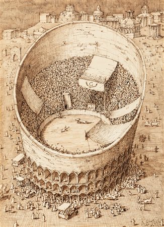 Domenico Gnoli I gladiatori, 1960 inchiostro su carta cm 41,9x57,4 Etichetta...