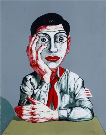 Zeng Fanzhi Mask n. 1, 1999 serigrafia a colori su carta cm 65,5x72 es. 18/26...