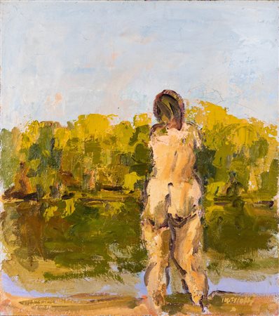 Ennio Morlotti Studio per Lago di Oggiono, 1989 olio su tela cm 80x90 firmato...