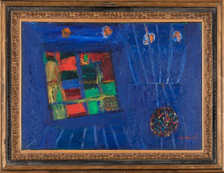 Bruno Cassinari Spazio Azzurro, 1990 olio su tela cm 70x50 firmato in basso a...