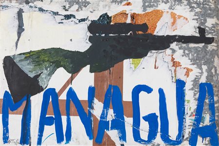 Mimmo Rotella Managua, 1988 sovrapittura su décollage su lamiera cm 75x50...