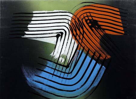 Hans Hartung T1973-E23, 1973 olio su tela cm 100x73 Timbro al retro della...
