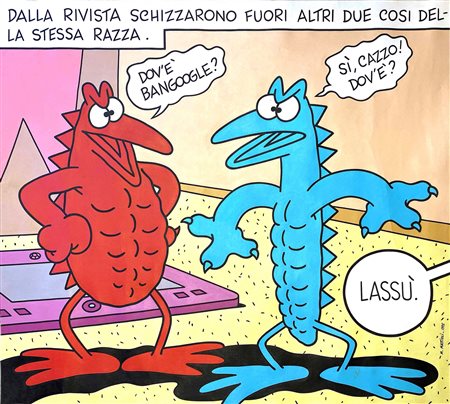 Massimo Mattioli Dov’è Bangoogle?, 1995 Acrilico su tela cm 118,5x105 Firmato...