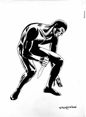 Sergio Zaniboni Diabolik Penna calibrata e penna punta pennello su cartoncino...