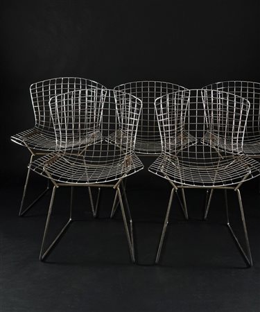 Cinque Side Chairs in acciaio tubolare. Harry Bertoia per Knoll, cm. 75x48x52