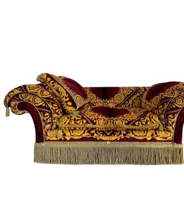 Versace Home divano Donatella in velluto stampa Barocco giallo oro su fondo...