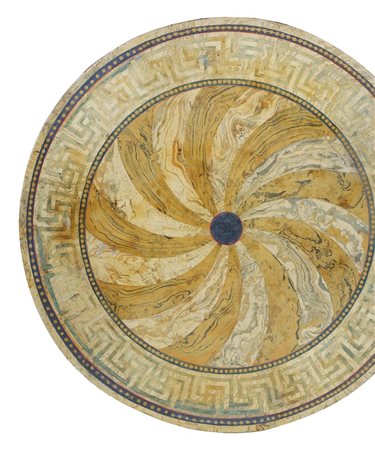 Gueridon con piano circolare in scagliola decorato a finto marmo a motivo a...